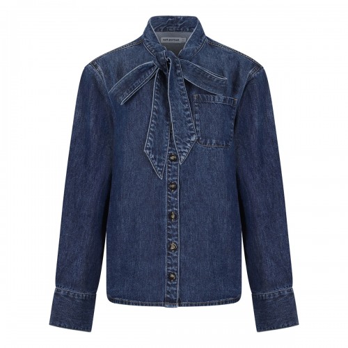 Denim tie neck shirt