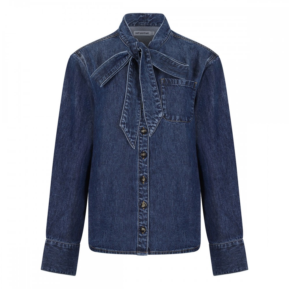 Denim tie neck shirt
