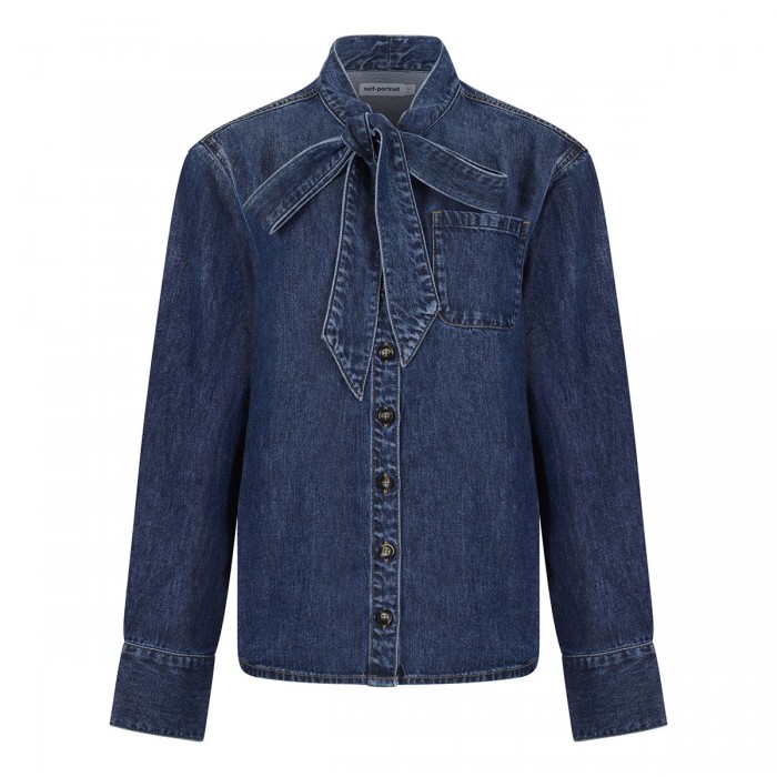 Denim tie neck shirt