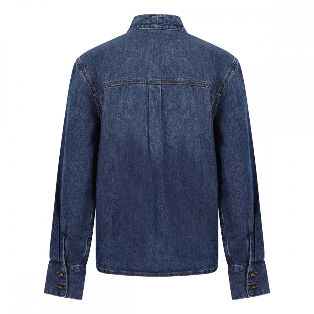 Denim tie neck shirt