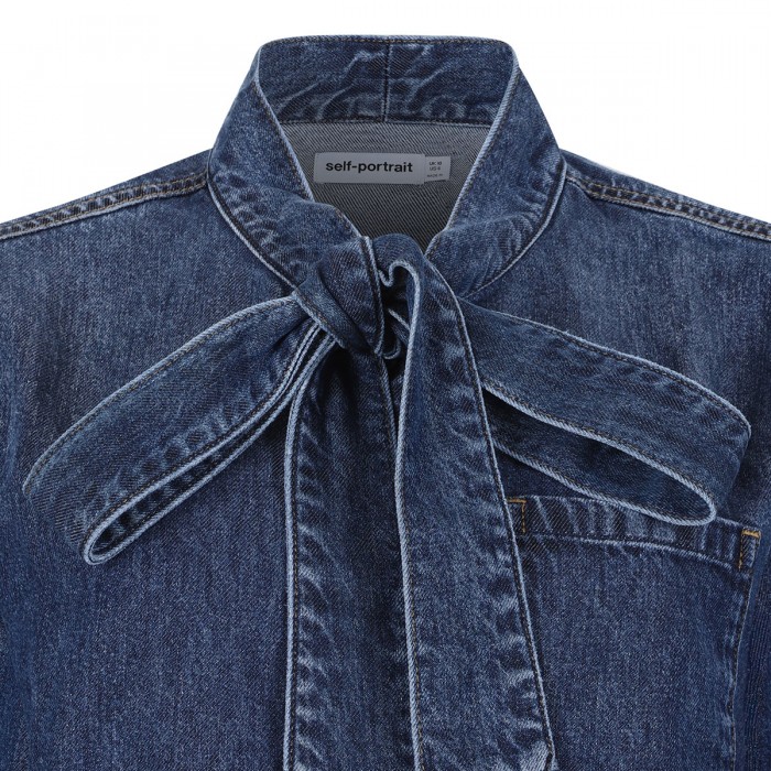 Denim tie neck shirt