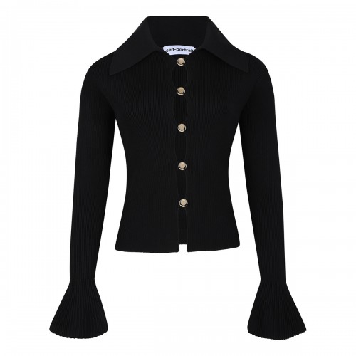 Black button down knit top