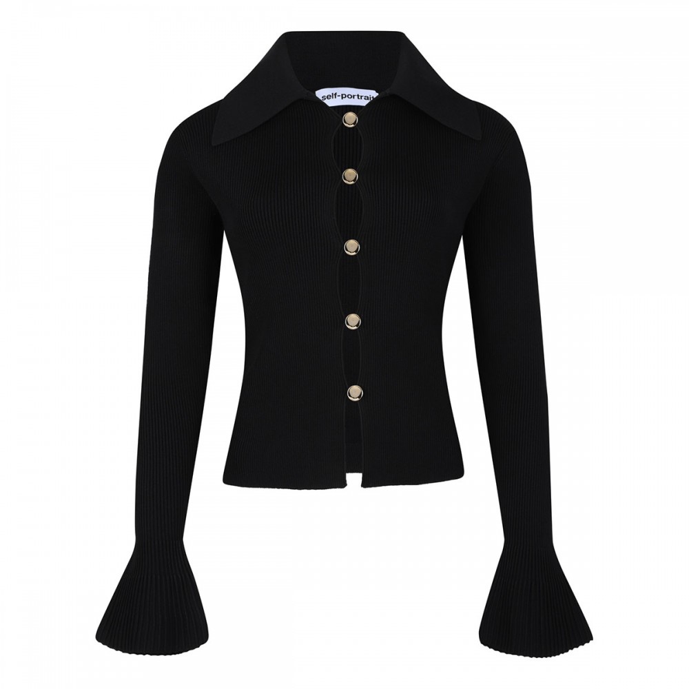 Black button down knit top
