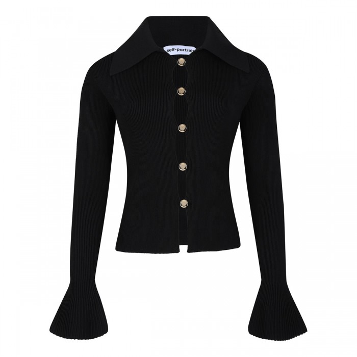 Black button down knit top