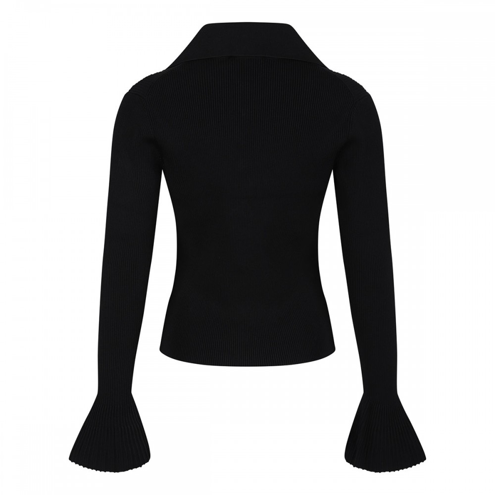 Black button down knit top