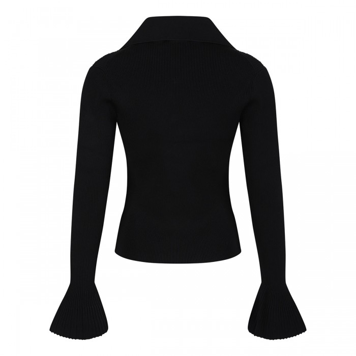 Black button down knit top