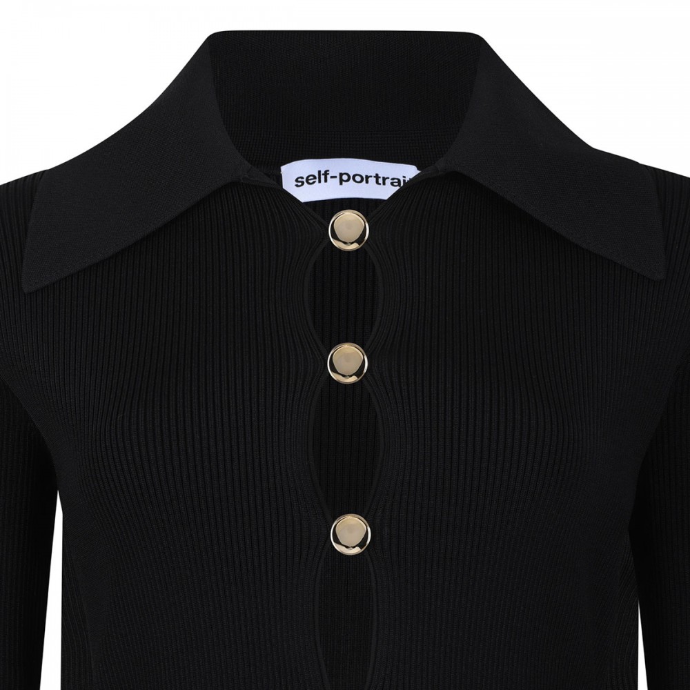 Black button down knit top