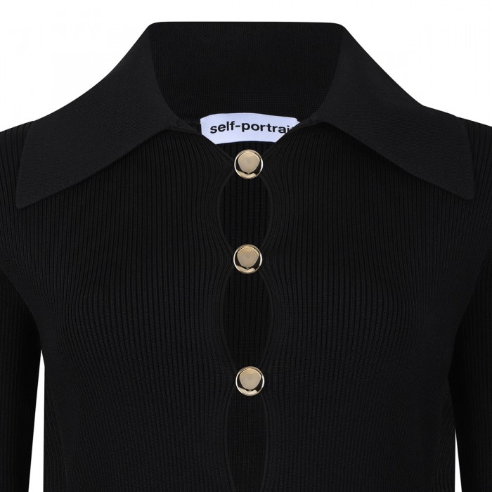 Black button down knit top