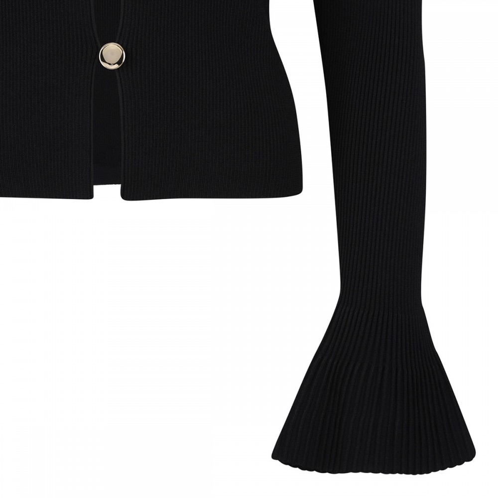 Black button down knit top