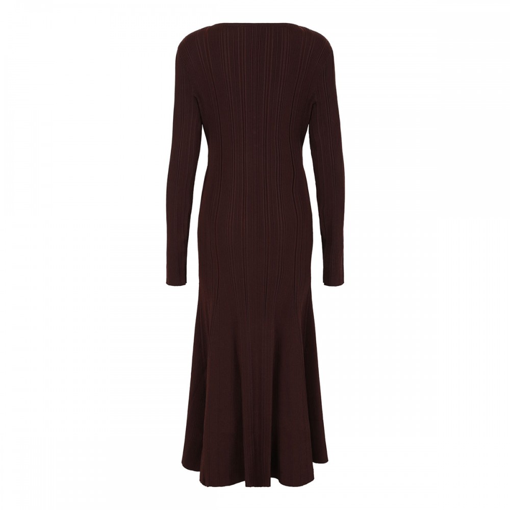 Brown contrast lace knit midi dress