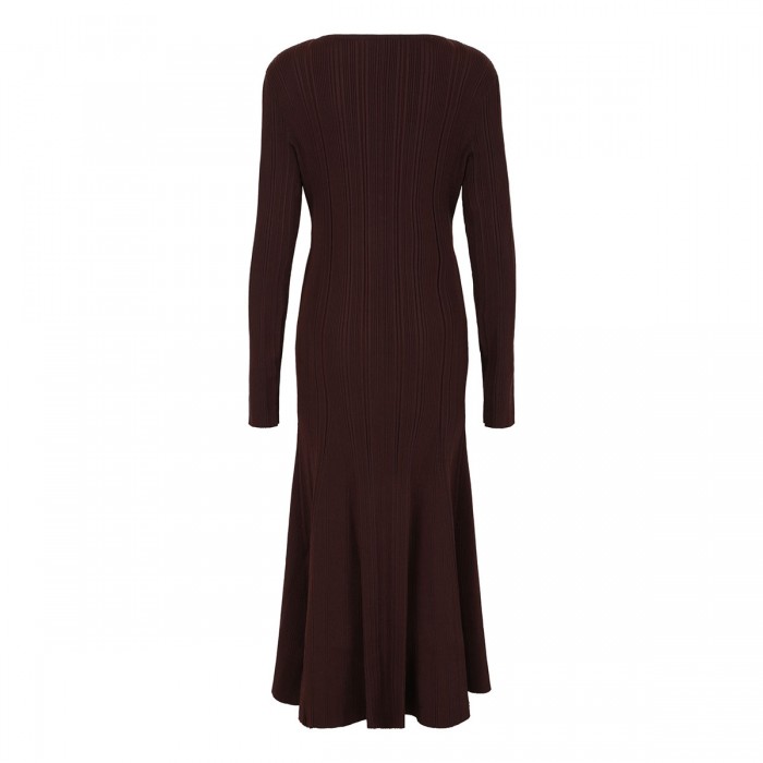 Brown contrast lace knit midi dress