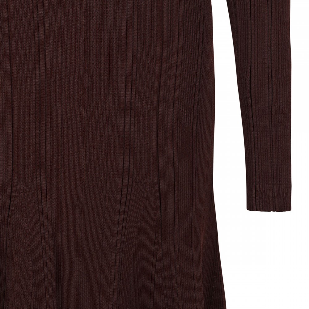 Brown contrast lace knit midi dress