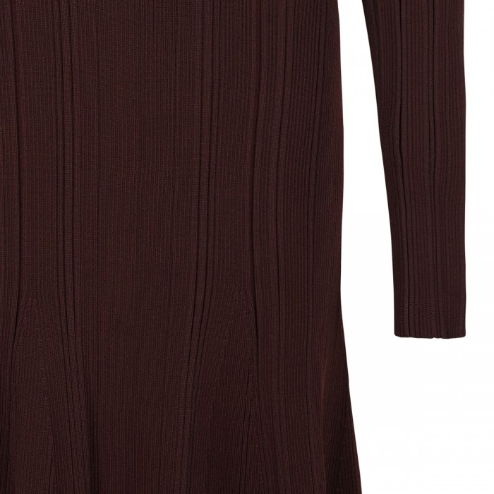 Brown contrast lace knit midi dress