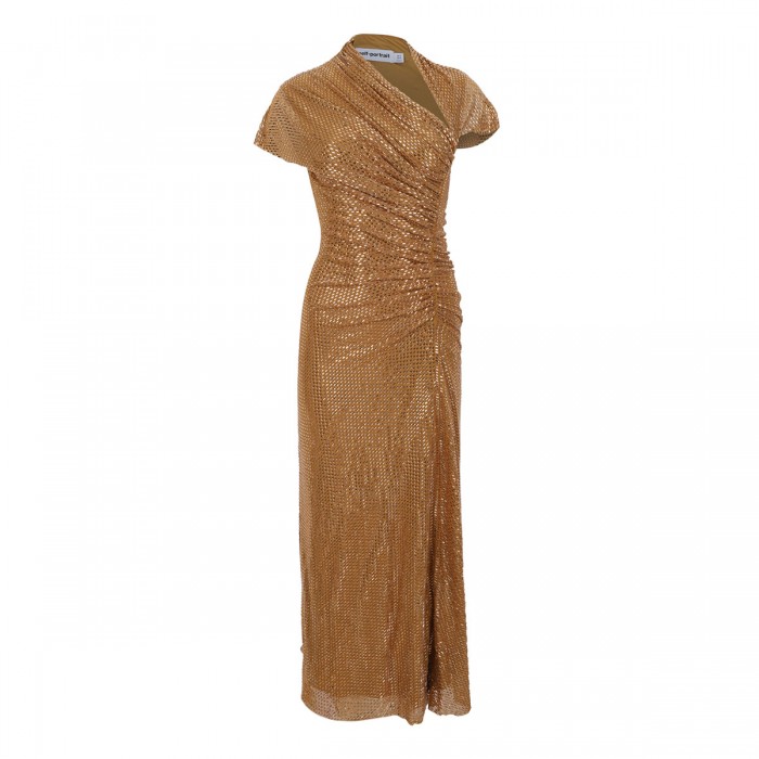 Gold rhinestone drape midi dress