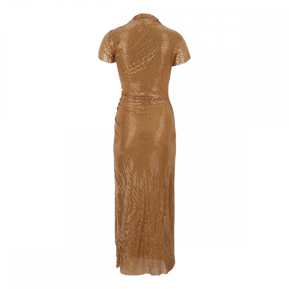Gold rhinestone drape midi dress