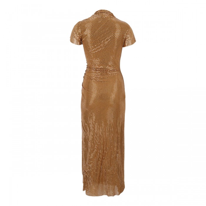 Gold rhinestone drape midi dress