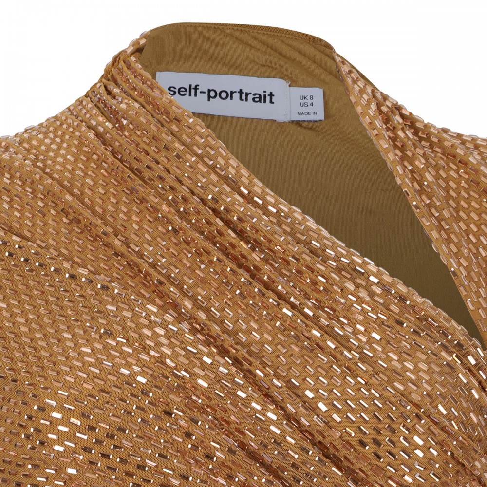 Gold rhinestone drape midi dress