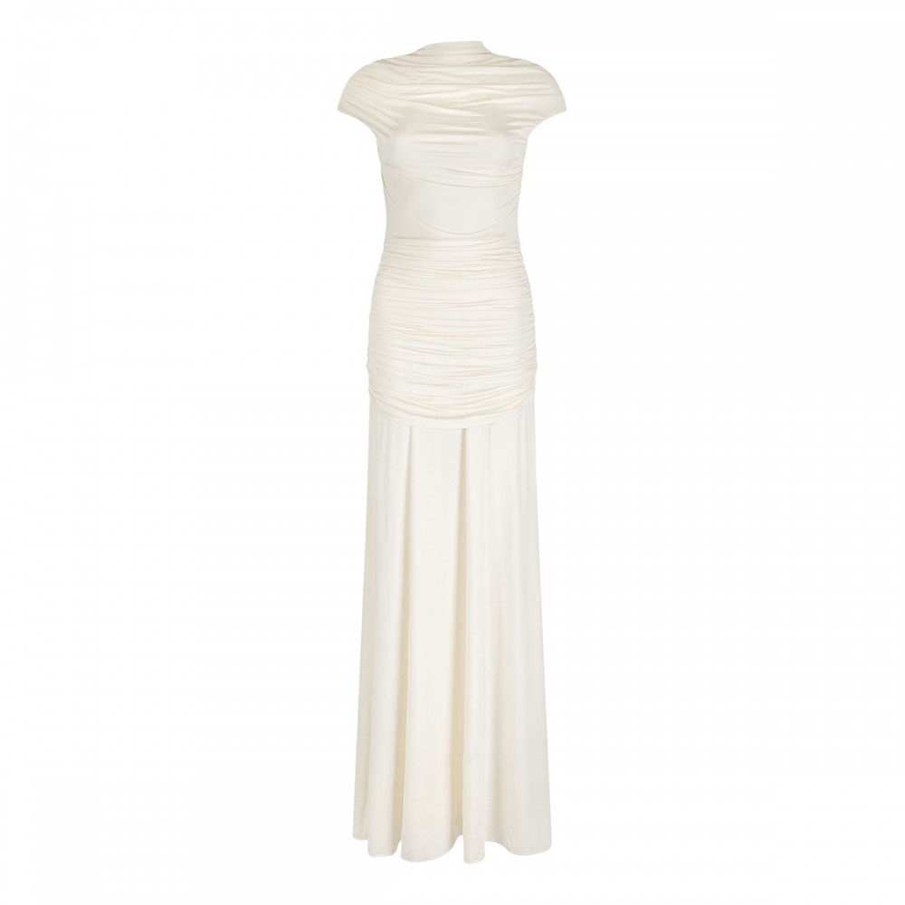 Yellow jersey draped maxi dress