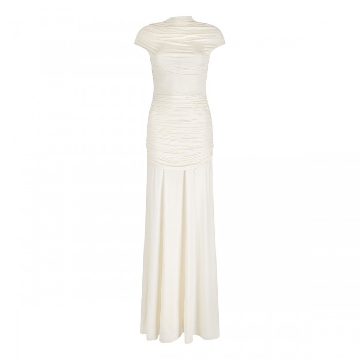 Yellow jersey draped maxi dress