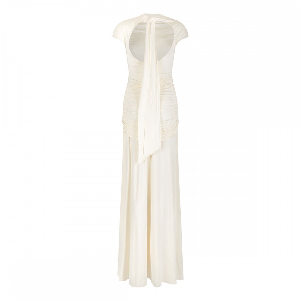 Yellow jersey draped maxi dress