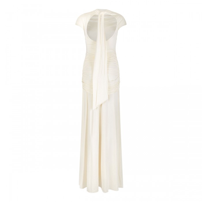 Yellow jersey draped maxi dress