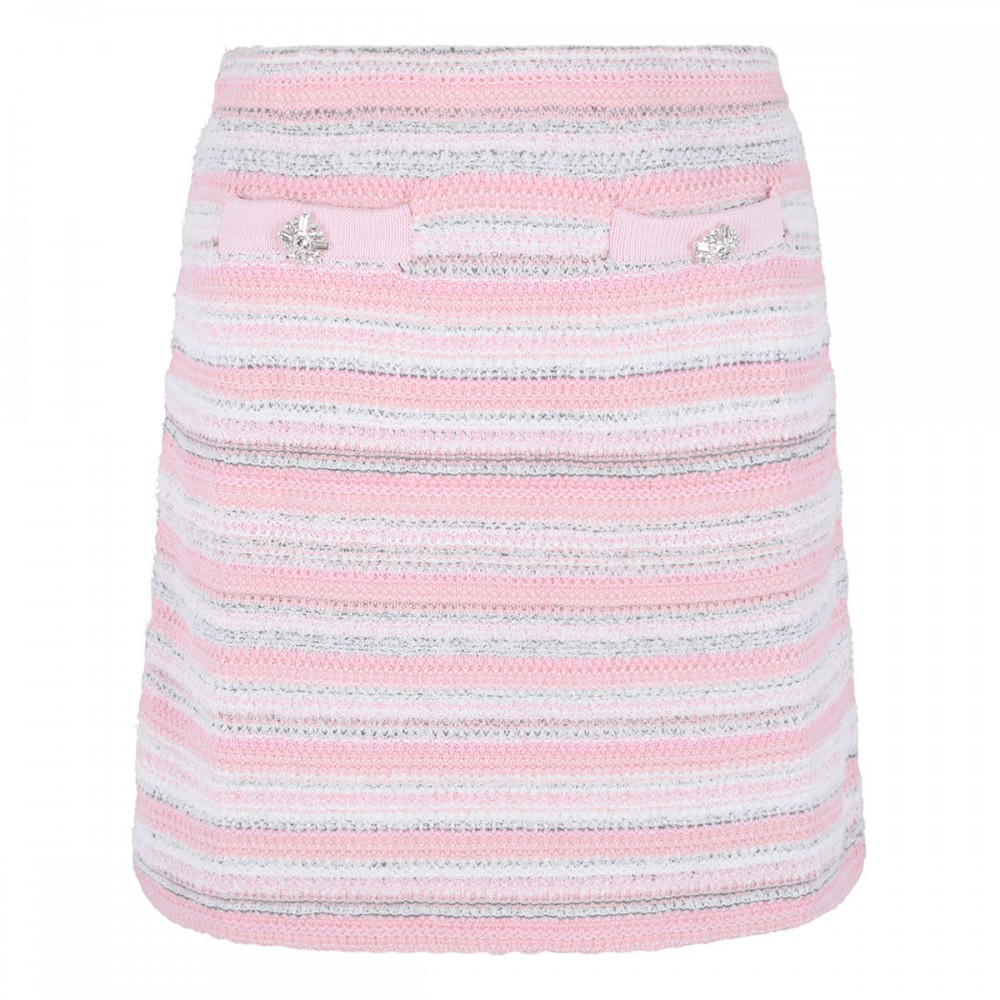 Pink textured knit mini skirt