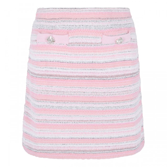 Pink textured knit mini skirt
