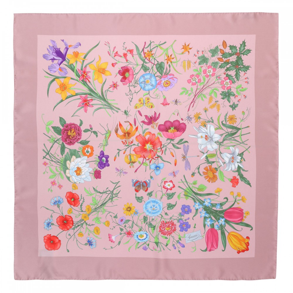 Flora print silk twill carré