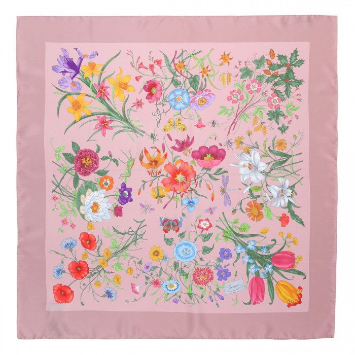 Flora print silk twill carré