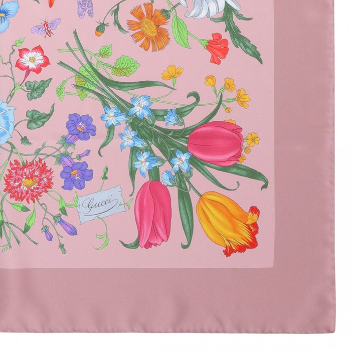 Flora print silk twill carré