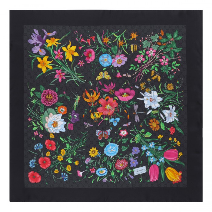Flora GG silk twill carré