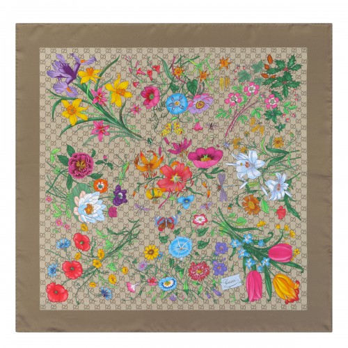 Flora GG silk twill carré