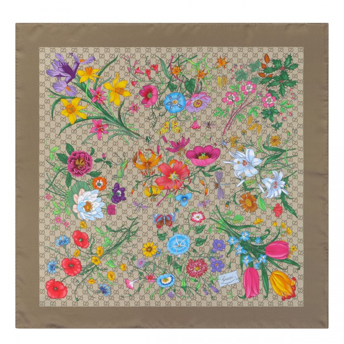 Flora GG silk twill carré