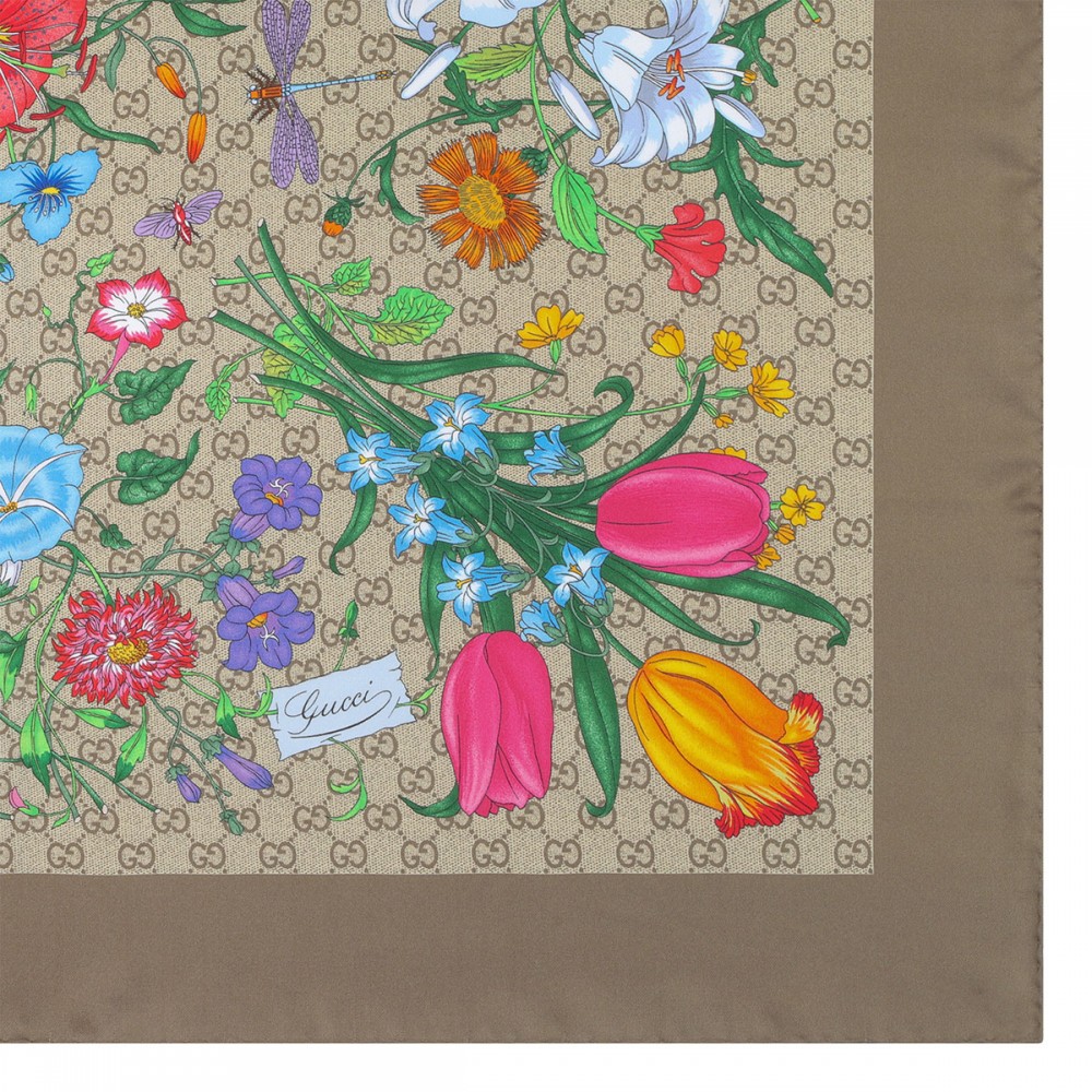 Flora GG silk twill carré