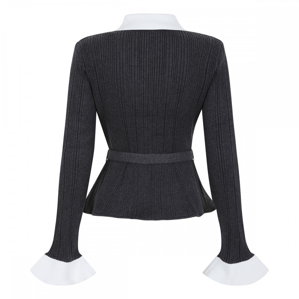 Gray ribbed knit cardigan