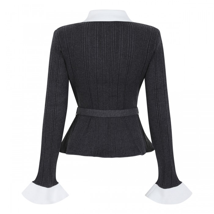 Gray ribbed knit cardigan
