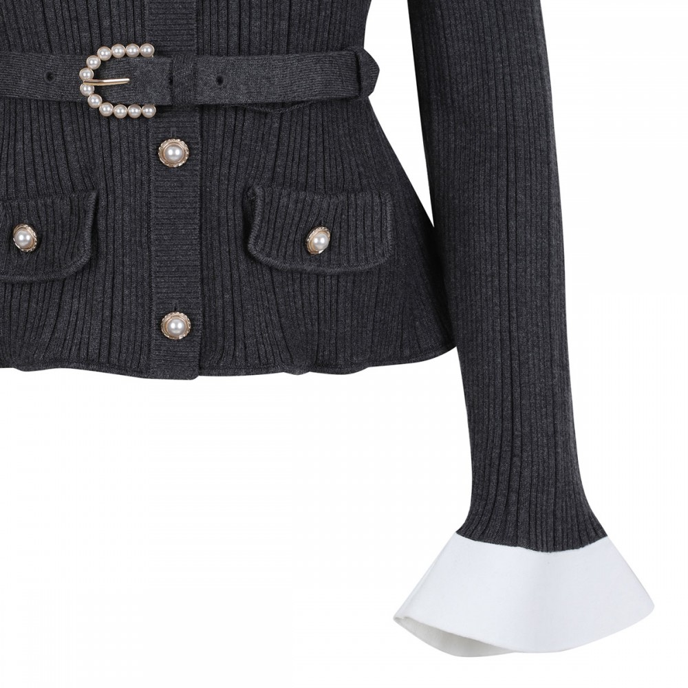 Gray ribbed knit cardigan
