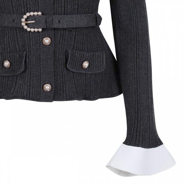 Gray ribbed knit cardigan