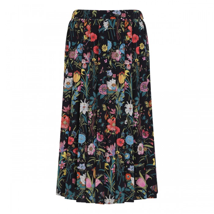 Flora silk midi skirt