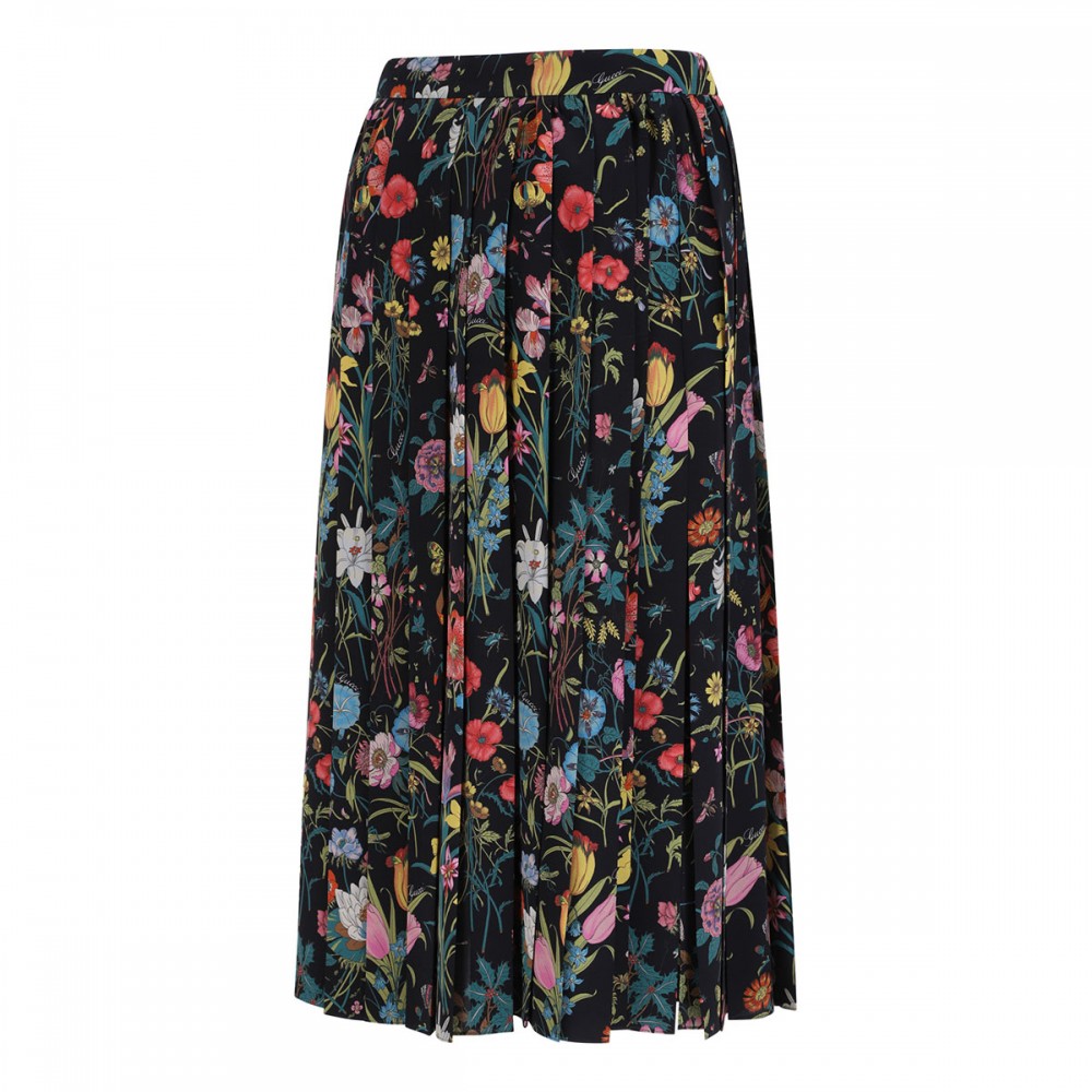 Flora silk midi skirt