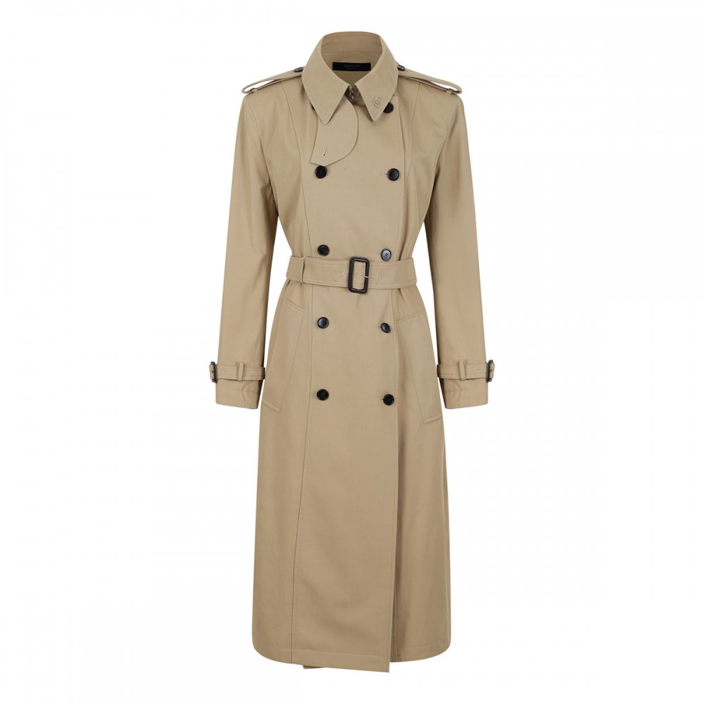 Beige compact twill trench coat
