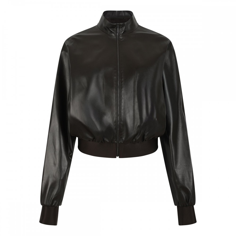 Dark brown nappa leather bomber jacket