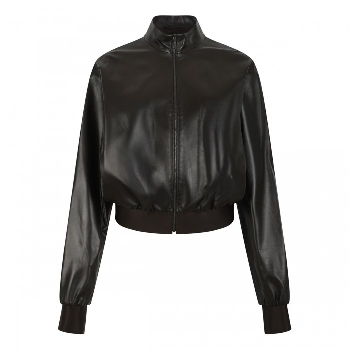 Dark brown nappa leather bomber jacket