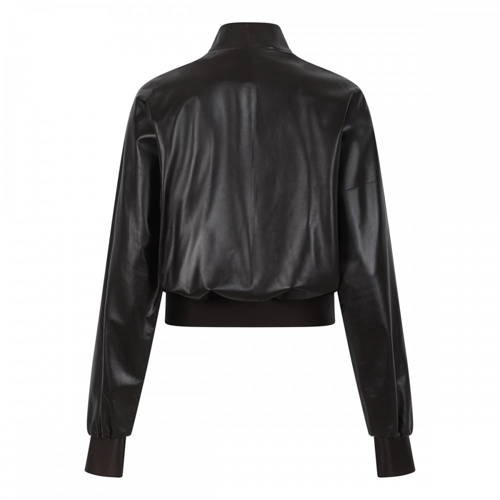 Dark brown nappa leather bomber jacket