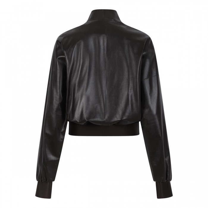 Dark brown nappa leather bomber jacket