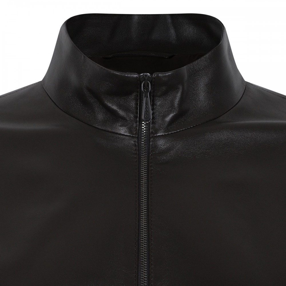 Dark brown nappa leather bomber jacket