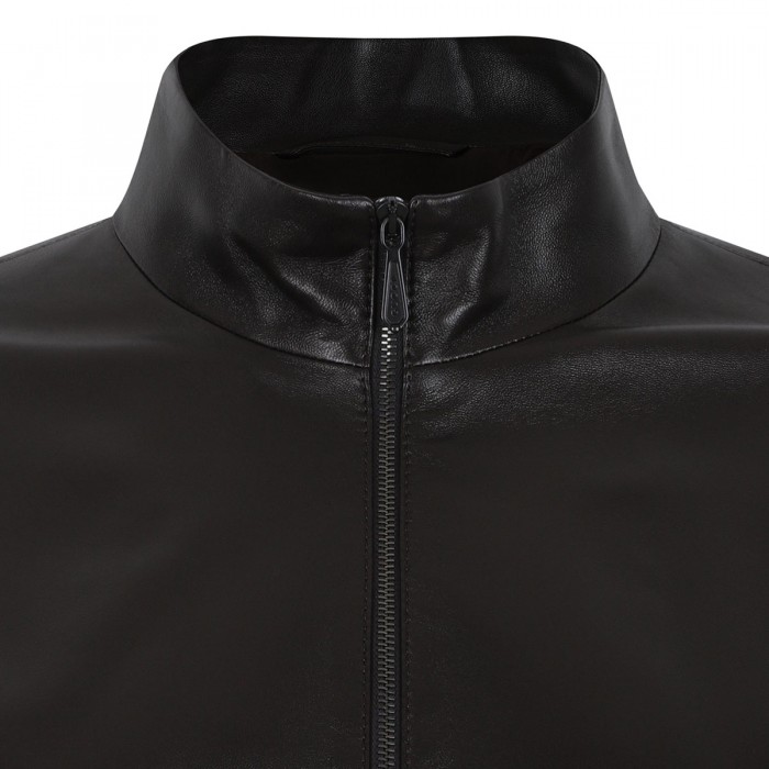 Dark brown nappa leather bomber jacket