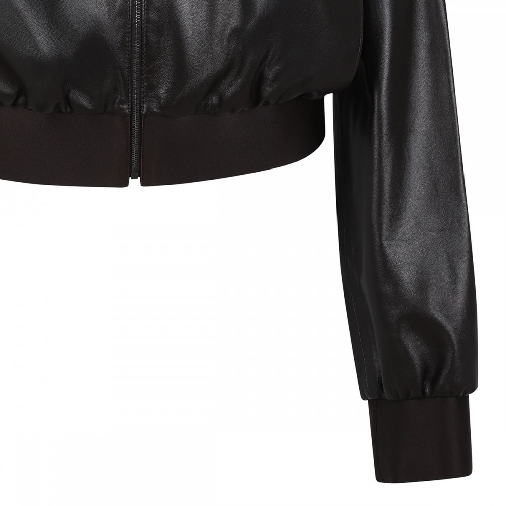 Dark brown nappa leather bomber jacket