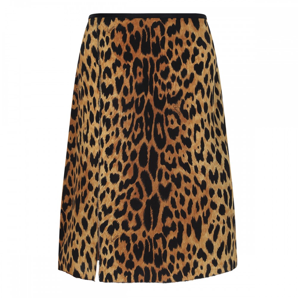 Leopard silk crêpe de chine skirt