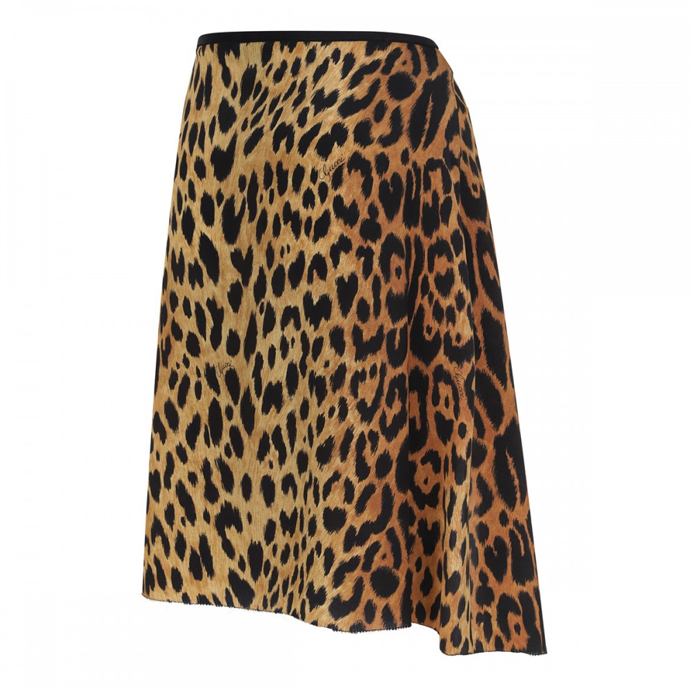 Leopard silk crêpe de chine skirt